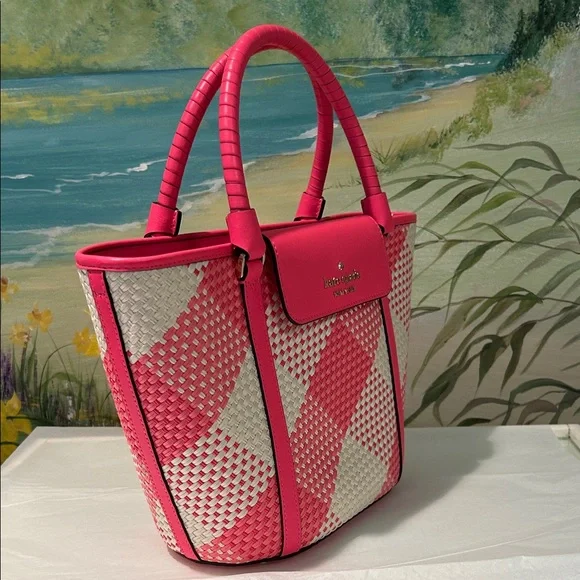 Kate Spade New York Wild Rose Cruise Gingham Wovan Plaid Tote - Picture 3 of 16
